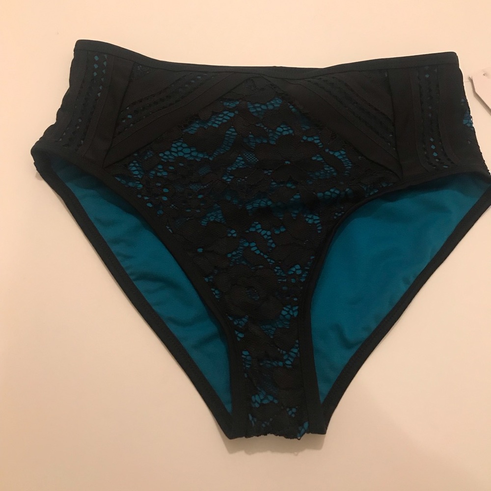 Time & Tru Dark Turquoise & Black Bikini Bottoms